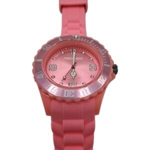 Pedego Pink Dial Round Case Rotating Bezel Silicone Band Watch Water Resistant